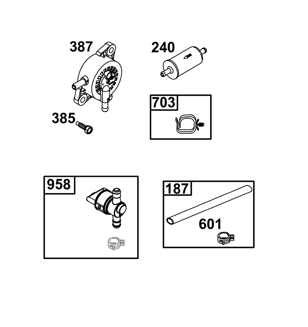 Fuel Supply Group Diagram and Parts List for 44C877-0003-B5 400000 - 699999 Briggs and Stratton Engine